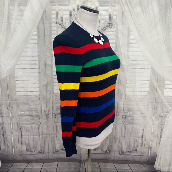Ralph Lauren Size PS Small Petite Navy Blue Red Green Striped Cotton Sweater NWT - Picture 6 of 12